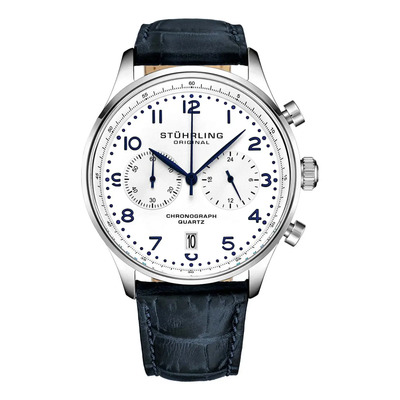 Reloj Stuhrling 4012.1 Cuarzo Para Hombre De 42mm Azul Plateado Blanco | Meses sin interés