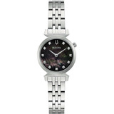 Reloj De Regata Bulova 96p221 Para Mujer, Correa Con Diamantes Y Zafiros, Color Plateado Y Bisel Plateado, Color De Fondo Negro