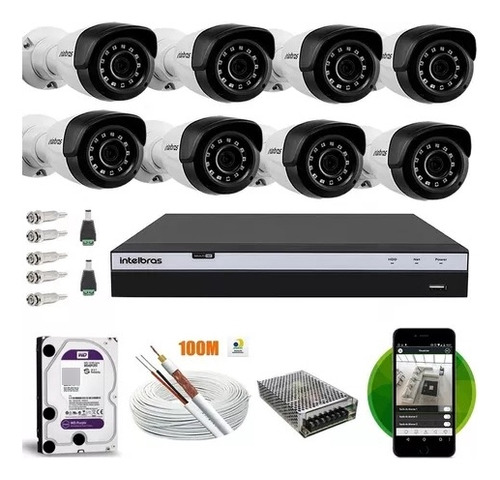 Kit Cftv 8 Câmeras Intelbras 1220b Full Hd Dvr 3008 100mts