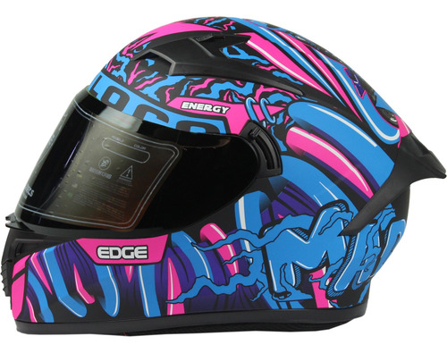 Casco Motocicleta Edge Integral Denver Moto Loco Rosa/azul