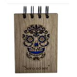 Mini Libreta Ecológica Diseño De Calavera Mexicana En Madera