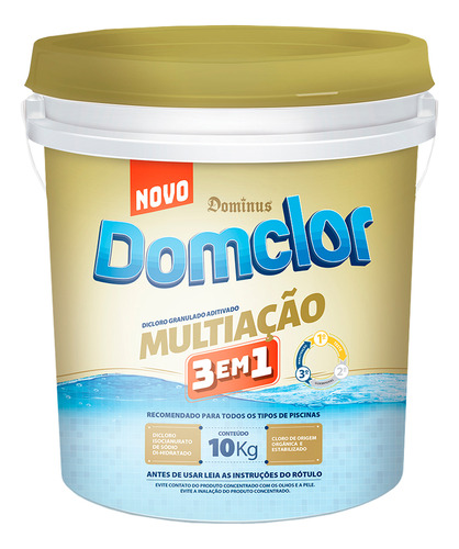 Cloro Multiação 3 Em 1 Domclor 10kg - Dominus Balde Piscina