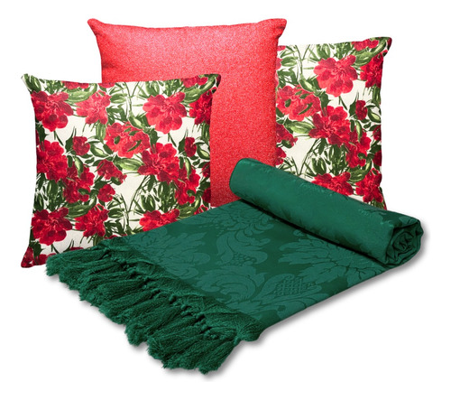 Manta Xalé Jacquard C/ 3 Almofadas Natal Natalina Decoração 