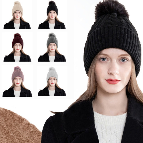 Kit Touca Feminina Adulto Gorro De Lã Forrada Pompom Pelinho