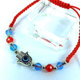 Pulsera Mano De Fatima - Hamsa + Ojo - Hilo Rojo Ajustable +