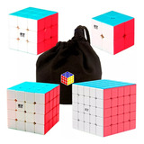 Combo 4 Cubos Qiyi Stickerless 2x2 3x3 4x4 5x5 +estuche Full