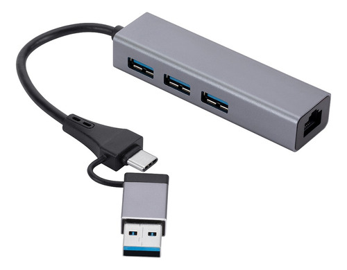 Hub Tipo C 3 Ptos Usb 3.0 Pto Rj45 Gigabyt Aluminio+otg Usb