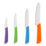 Set X 4 Cuchillos Cerámica Blanca Mango Silicona Colores
