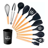 Jogo 12 Utensílios Cozinha Silicone Preto Colher Pegador