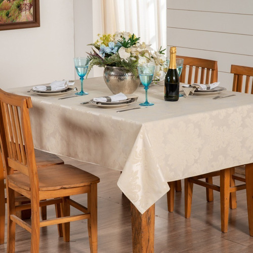 2 Toalha De Mesa Jacquard  Luxo 6 Cadeiras  