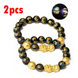 2 Pulseras Feng Shui Pi Xiu, Suerte, Riqueza Obsidiana