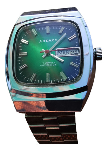 Reloj Ardaco Nuevo ~ Verde Esmeralda ~ 17 Jewels / 70´s
