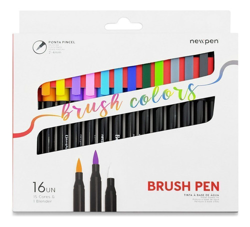 Caneta Pincel Brush Newpen - Kit Com 16 Unidades Com Blender