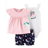 Carters Trio Niña Verano Short + Body + Remera