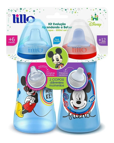 Kit 2 Copo Infantil Transição Disney 300 Ml Lillo Bpa Free