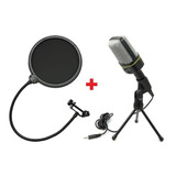 Microfone Condensador Gravação Pc Cabo Tripe + Pop Filter