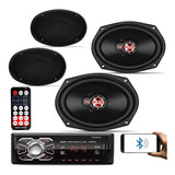 Kit Alto Falantes 6x9 Telas Rádio Bluetooth Tampão Traseiros