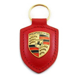 Llavero De Cuero Y Costura En Color Rojo Con Logo Porsche
