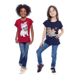 Kit 2 Blusas Baby Look Infantil Menina Estampada Atacado