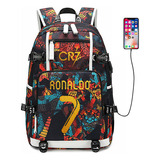 Mochila Impermeable Cr7 Con Usb Bolsa De Estudiante Messi