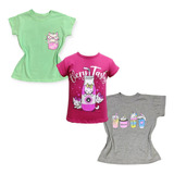 Kit Com 3 Blusa Infantil Menina T-shirt Camiseta Feminina