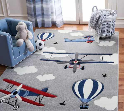 Alfombra Juvenil Aviones Gris 100x150cm Kreatex