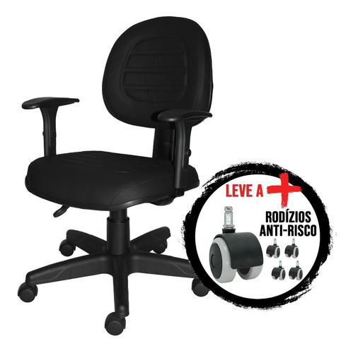 Kit Cadeira Executiva Gomada Back System Rodízio Anti-risco Cor Preto Material Do Estofamento Couro Ecológico