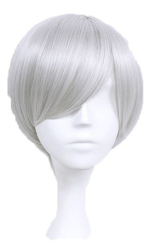 Pelucas Gris Corta Simil Natural Cosplay Drag Flequillo 