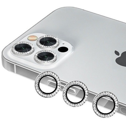 Película Câmera Strass Brilho Prata Para iPhone 11 Pro Max