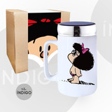 Mug Mafalda  Cerámica  Tapa Espejo Personalizado Artesanal
