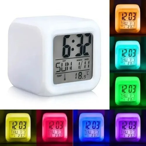 Reloj Despertador/alarma Cubo Luminoso Digital 6 Colores Led