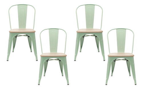 Pack 4 Sillas Tolix Asiento Madera Menta