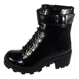 Bota Casual Dama Salamandra Charol Negro/vino 23-26