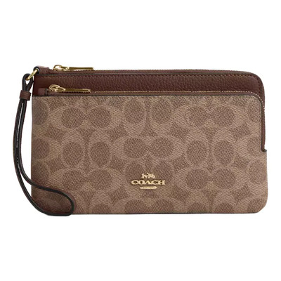 Billetera Coach Double Zip Wallet Colores Con Diseño Liso Color Café Diseño De La Tela Signature | Meses sin interés