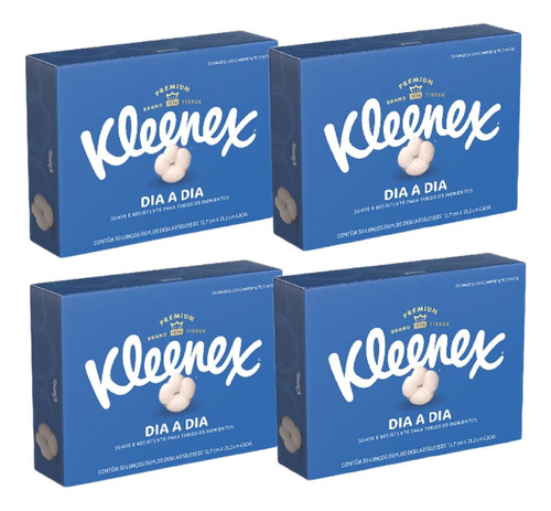 Lenço Papel Descartavel Kleenex Folha Dupla Suave 200 Fl Cor Branco Branco Kleenex Premium Suave En Caixa - 3cm X 14cm X 11.5cm4 X 50 Unidades C/u