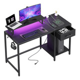 Gaming Desk With Led Lights And Power Outlets,47 Inch Comput