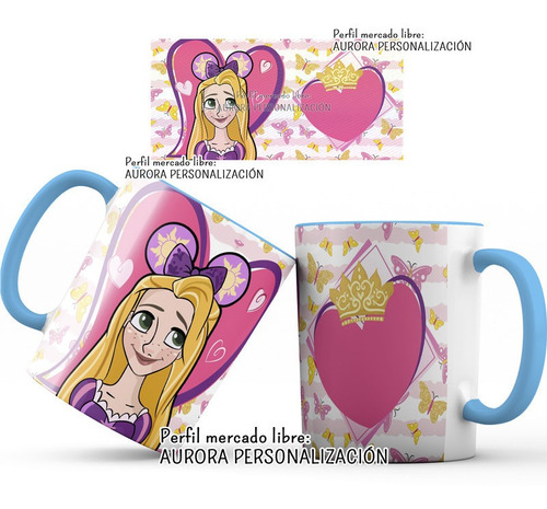 Mug  Taza Oreja E Interior Azul Princesas Disney Regalo 008