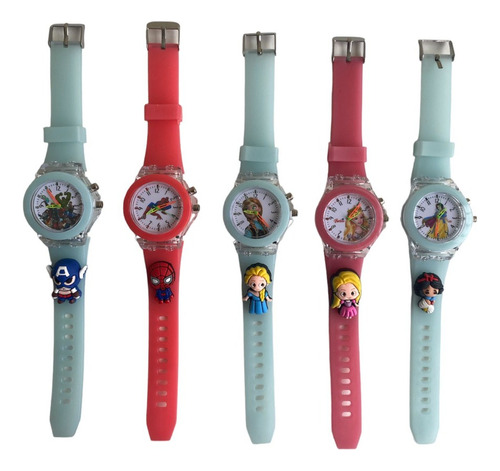 Reloj Infantil Personajes Aguja Con Luz X5 Unidad Por Mayor 