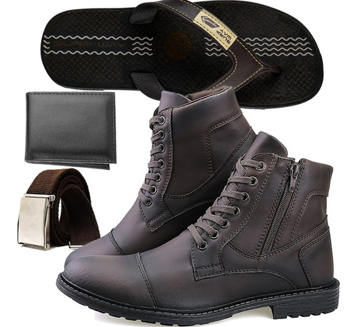 Kit Sapato Botinha Casual Social Masc Bota Coturno Ziper 4x1