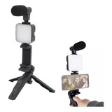 Kit Live Youtuber Vlog Tripé Celular Suporte Led E Microfone