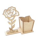 Lembrança Porta Lápis Flor Jardim Personalizado Mdf Cru 15pç