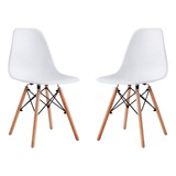 Juego De 2 Sillas Eames Modernas Tipo Minimalista Hogar Estructura De La Silla Madera Asiento Blanco