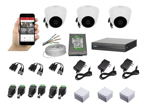 Kit 3 Cámaras De Seguridad Dahua Hd 1080p + Dvr +100m Utp