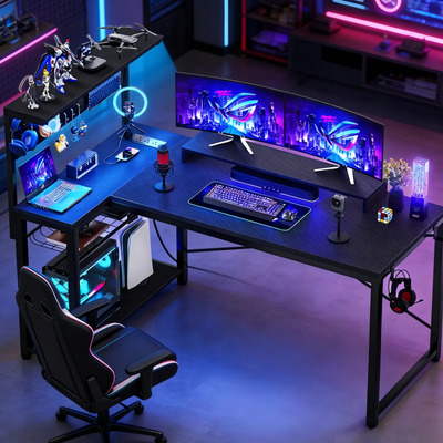 Escritorio Gamer en L VIVANIDO con Luces LED RGB y Estación de Carga, 110x76 cm, Negro | Envío gratis