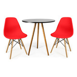 Conjunto Mesa Redonda Tripé 70cm 2 Cadeiras Pés De Madeira Cor Da Tampa Vermelho