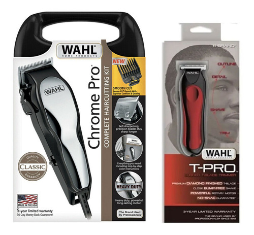 Combo Wahl Cortapelo Chrome Pro 28pz Trimmer T Pro Estuch