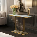 Mesa Auxiliar Mármol Blanco Y Dorado Moderna Glam Sagebrook.