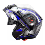 Casco Para Moto Rebatible Okinoi Okn-10  Negro Con Gráfica Azul Talle L 