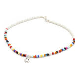 Collar Smile Perlas, Mostacillas Multicolor Y Acero Blanco