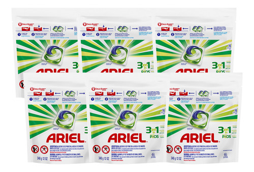 Pack 6 Detergente Ariel Pods 16 Capsulas C/u